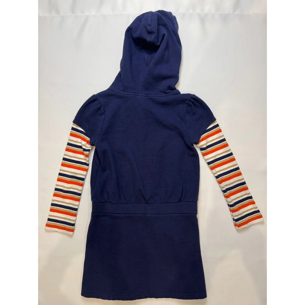 Gymboree Hoodie Dress Girls 8 Navy‎ Blue Good Striped Layered Look Sparkle Bow